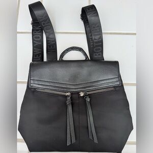 Botkier New York Black Backpack – PU Leather Trim Logo Strap City NWOT